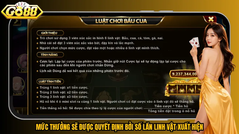 Bầu Cua Go88 – Lắc Bát Mở Vận, Săn Hũ Linh Vật Khủng 4 Mức thưởng sẽ được quyết định bởi số lần linh vật xuất hiện