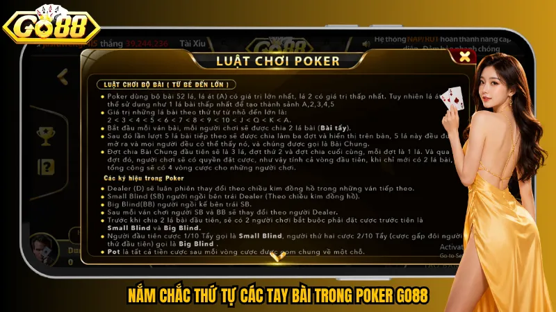 Poker Go88 – Đọc Vị Đối Thủ, Làm Chủ Mọi Vòng Tố 4 Nắm chắc thứ tự các tay bài trong Poker Go88