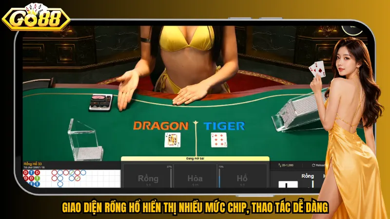 Rồng Hổ Go88 – So Bài Chớp Nhoáng, Chốt Thắng Tức Thì 5 Giao diện Rồng Hổ hiển thị nhiều mức chip, thao tác dễ dàng