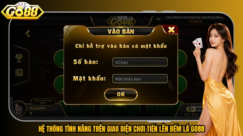 Hệ thống tính năng trên giao diện chơi Tiến Lên Đếm Lá Go88